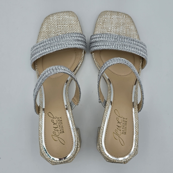 NWOT Jewel Badgley Mischka Heat Textured Block Heel Mule Slide Sandals, Silver 6 - Picture 10 of 16